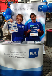 Der BDÜ-Infostand zum Hieronymustag 2018 in Mannheim (Foto: M. Tischer)